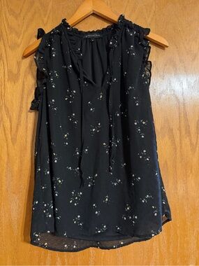 Gibson Black Floral Ruffle Tie-Neck Sleeveless Camisole